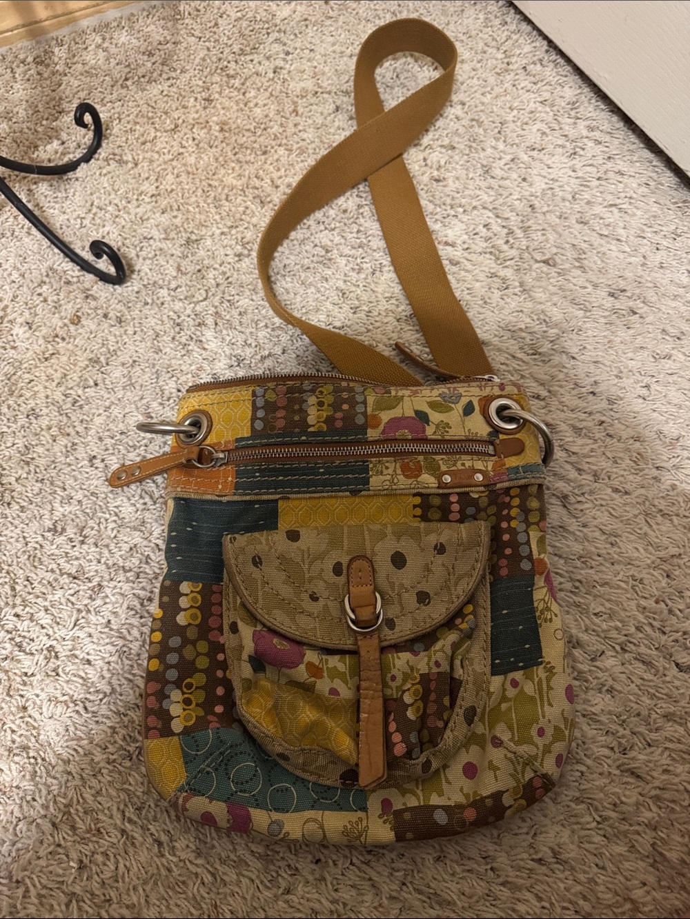 Patchwork Crossbody Bag in Mustard and Olive Fossil